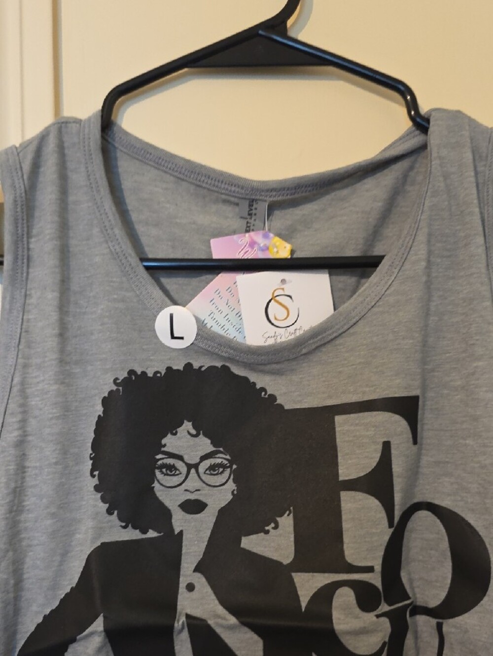 Next Level Apparel Light Gray Graphic Tank with Black Afro Illustration - Picture 3 of 4